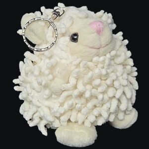 Plush Sheep Keychain With Zipper Pouch Closure - Cream